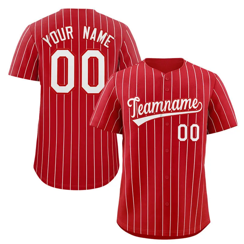 Red White Stripe Authentic Fashion Baseball Jersey