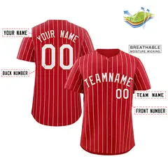 Red White Stripe Authentic Fashion Baseball Jersey 2