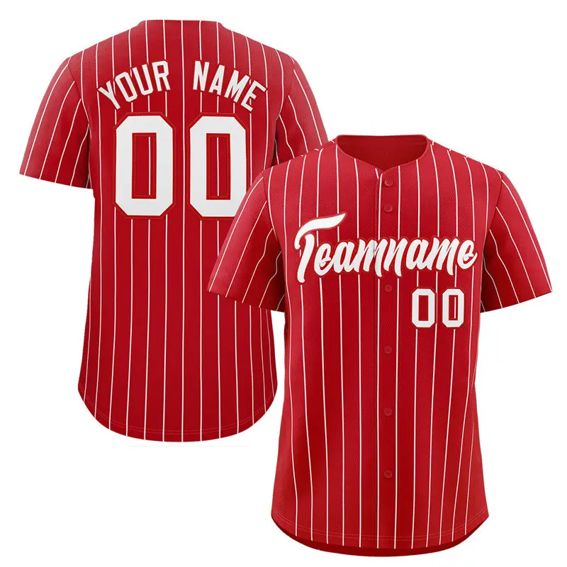 Red White Stripe Authentic Fashion Baseball Jersey