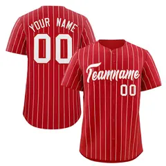 Red White Stripe Authentic Fashion Baseball Jersey 1