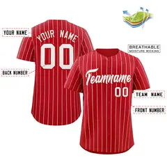 Red White Stripe Authentic Fashion Baseball Jersey 2