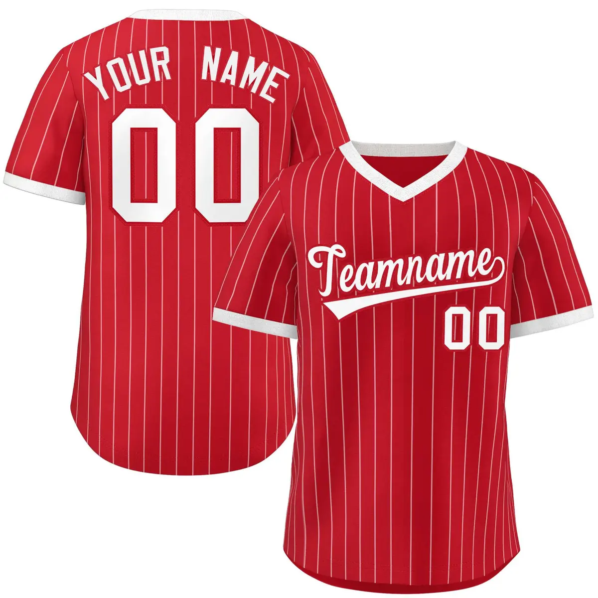 Red White Stripe Authentic Pullover Baseball Jersey