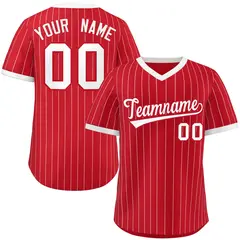Red White Stripe Authentic Pullover Baseball Jersey