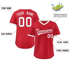 Red White Stripe Authentic Pullover Baseball Jersey 2