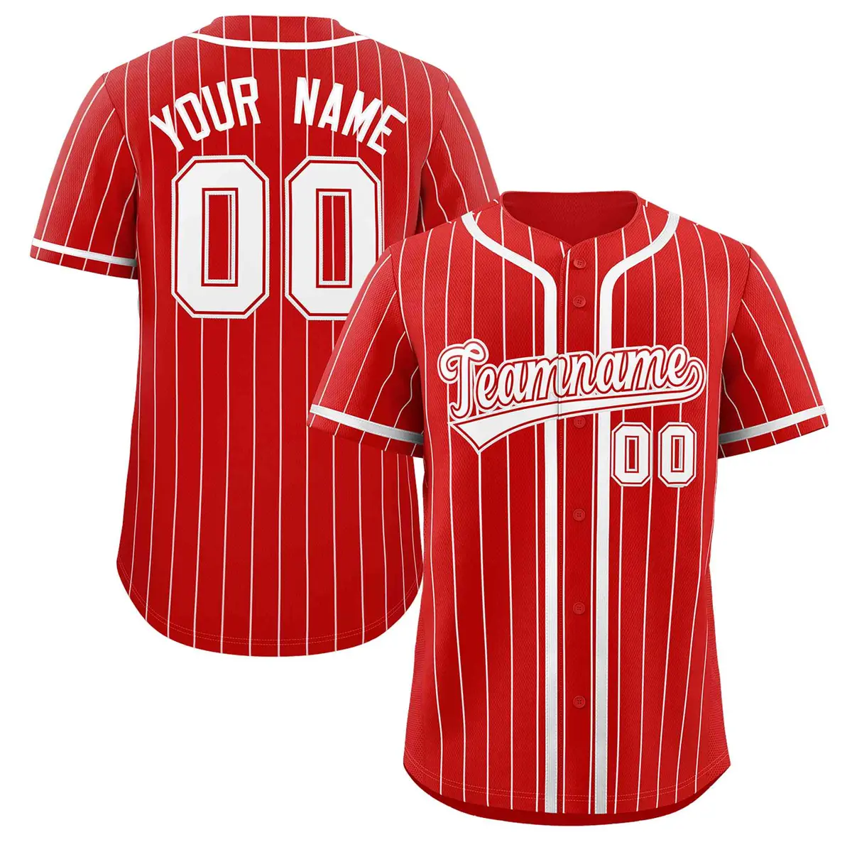 Red White Stripe Full Button Baseball Jersey