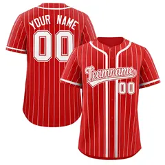 Red White Stripe Full Button Baseball Jersey