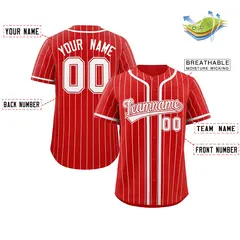Red White Stripe Full Button Baseball Jersey 2