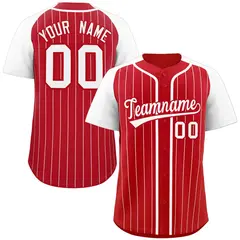 Red White Stripe Raglan Sleeves Authentic Baseball Jersey