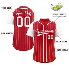 Red White Stripe Raglan Sleeves Authentic Baseball Jersey 2