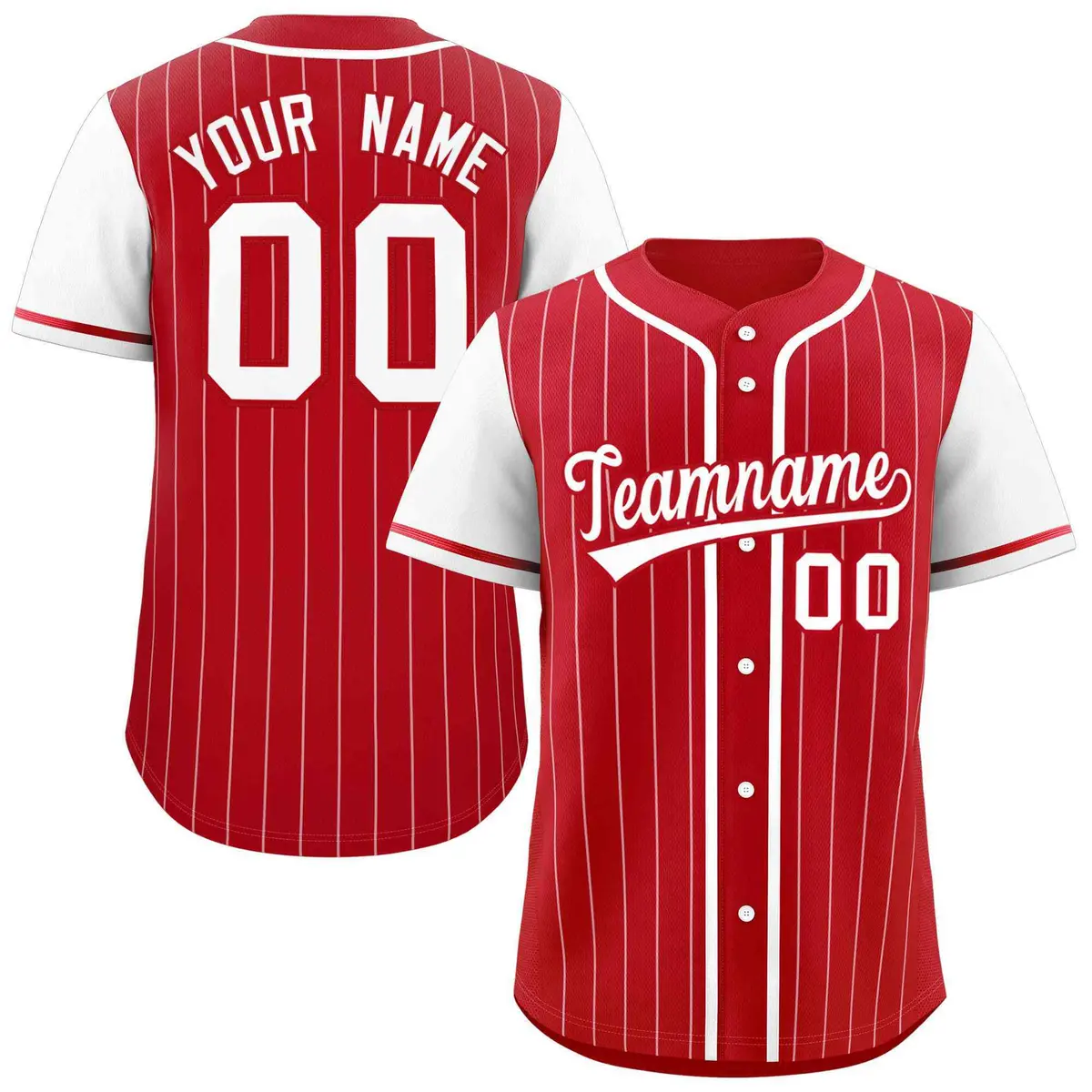 Red White Stripe Raglan Sleeves Authentic Baseball Jersey