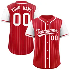 Red White Stripe Raglan Sleeves Authentic Baseball Jersey