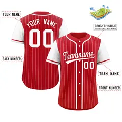 Red White Stripe Raglan Sleeves Authentic Baseball Jersey 2