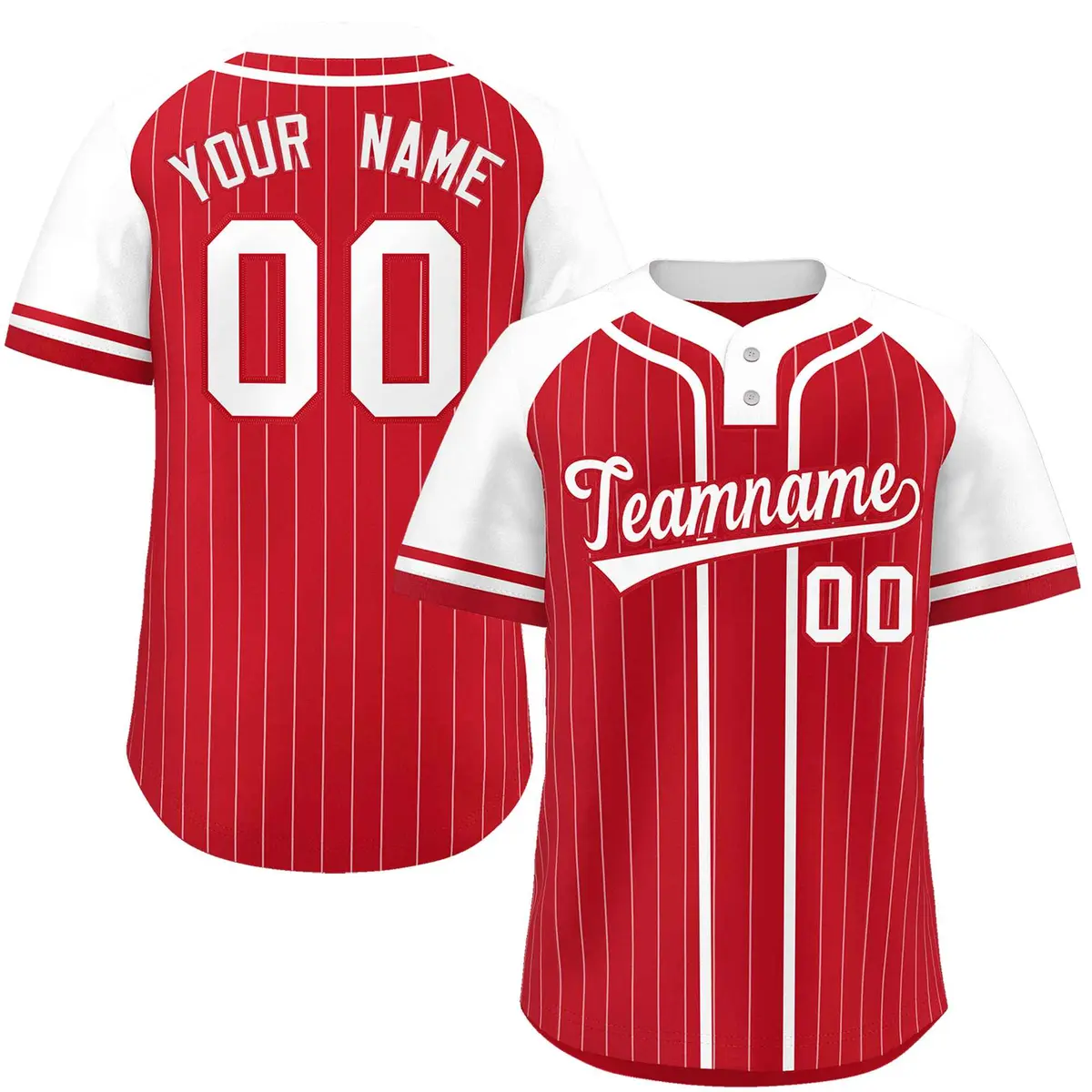 Red White Stripe Raglan Two-Button Softball Jersey
