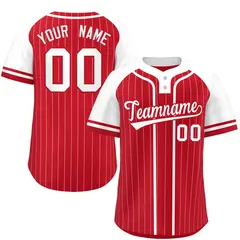 Red White Stripe Raglan Two-Button Softball Jersey 1