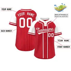 Red White Stripe Raglan Two-Button Softball Jersey 2