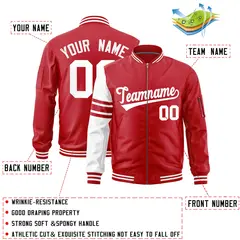 Red White Stripe Raglan Varsity Full-Zip Letterman Bomber Jacket 2