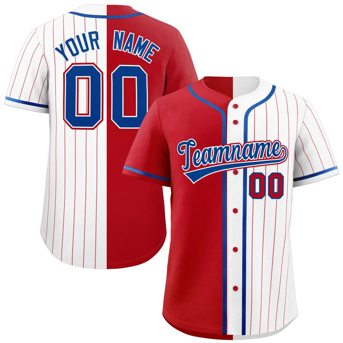 Red White Stripe-Solid Combo Authentic Baseball Jersey