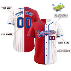 Red White Stripe-Solid Combo Authentic Baseball Jersey 2
