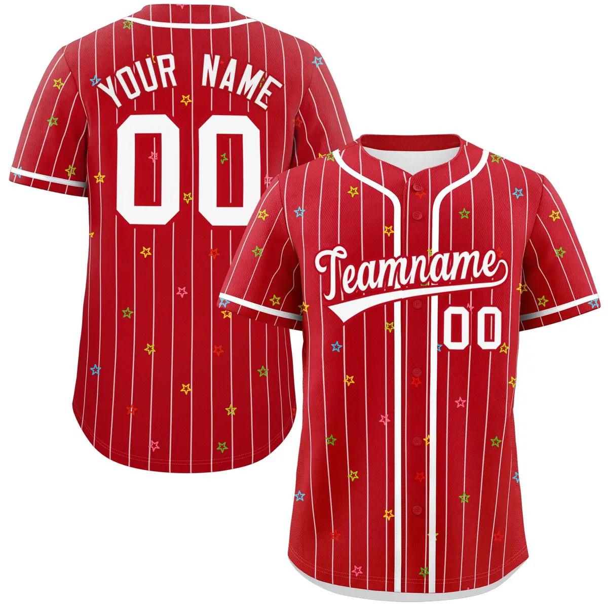 Red White Stripe Star Pattern Authentic Baseball Jersey