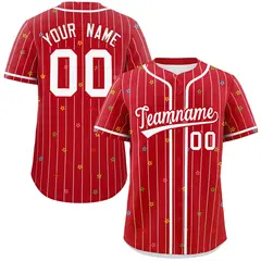 Red White Stripe Star Pattern Authentic Baseball Jersey 1