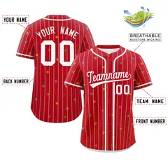 Red White Stripe Star Pattern Authentic Baseball Jersey 2