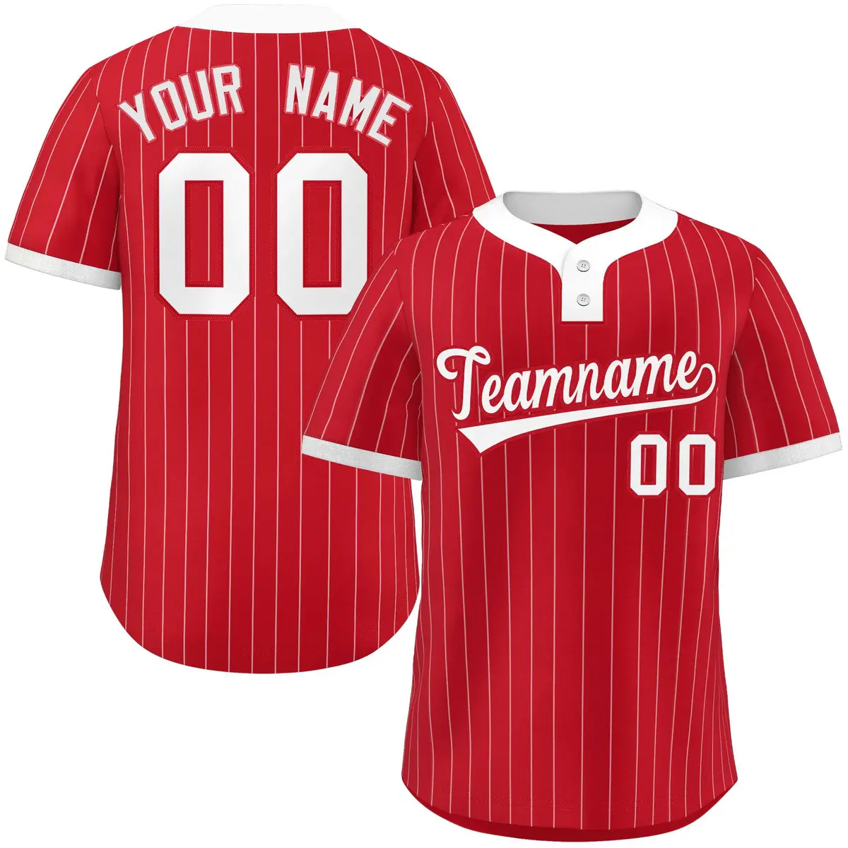Red White Stripe Two-Button Softball Jersey