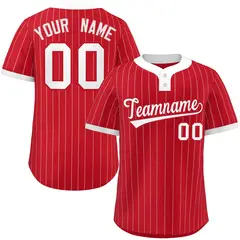 Red White Stripe Two-Button Softball Jersey