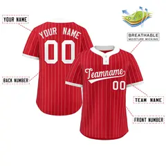 Red White Stripe Two-Button Softball Jersey 2