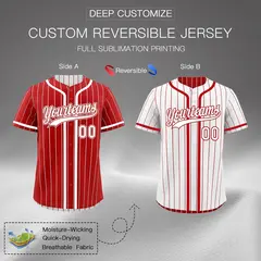 Red White Striped Reversible Baseball Jersey 2