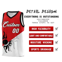 Red White Sunburst Two Tone Athletic Basketball Jersey 3