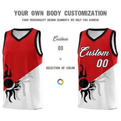 Red White Sunburst Two Tone Athletic Basketball Jersey 4