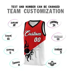 Red White Sunburst Two Tone Athletic Basketball Jersey 5