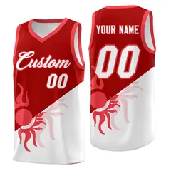 Red White Sunburst Two Tone Basketball Jersey 1