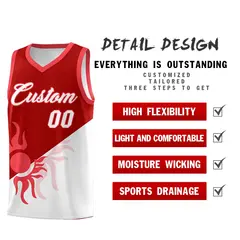 Red White Sunburst Two Tone Basketball Jersey 3