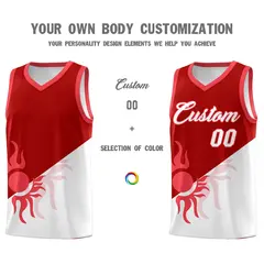Red White Sunburst Two Tone Basketball Jersey 4