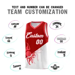Red White Sunburst Two Tone Basketball Jersey 5