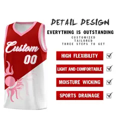 Red White Sunburst Two Tone Team Basketball Jersey 3