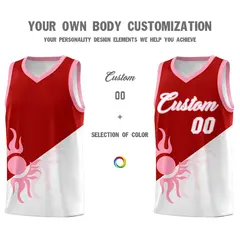 Red White Sunburst Two Tone Team Basketball Jersey 4