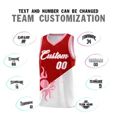 Red White Sunburst Two Tone Team Basketball Jersey 5