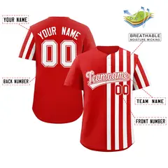 Red White Thick Stripe Authentic Baseball Jersey 2