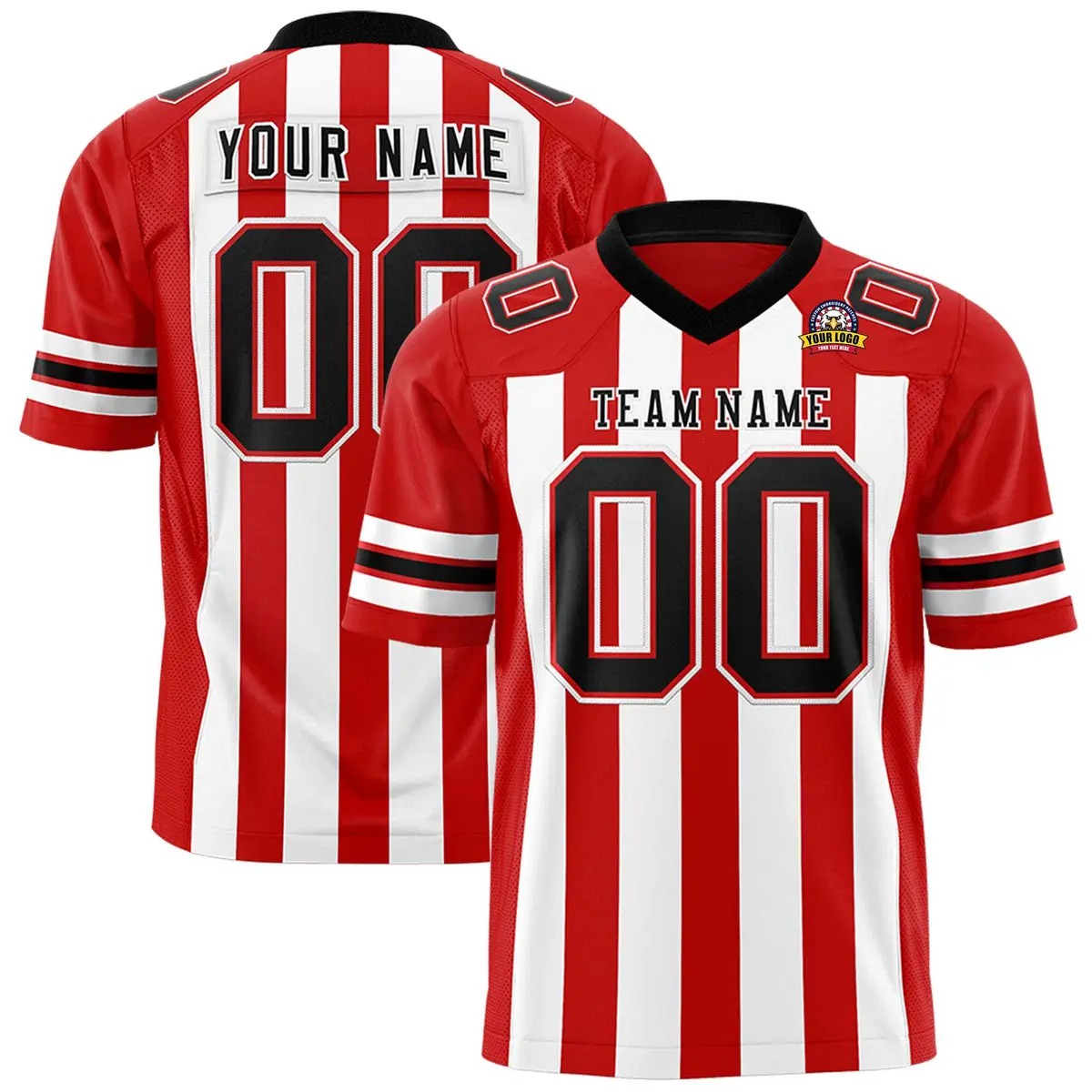 Red White Thick Stripe Authentic Football Jersey