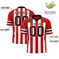 Red White Thick Stripe Authentic Football Jersey 2