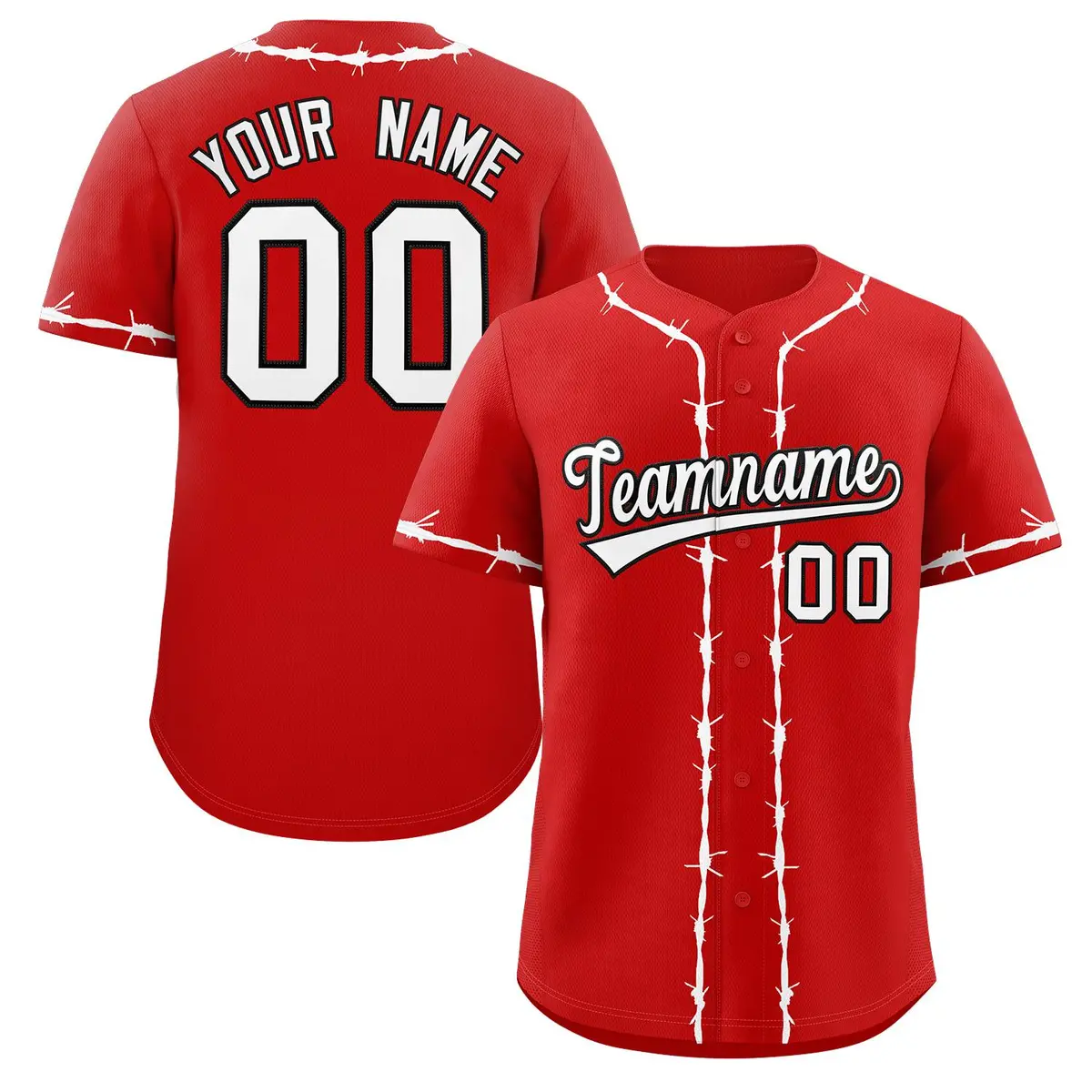Red White Thorns Ribbed Classic Authentic Baseball Jersey