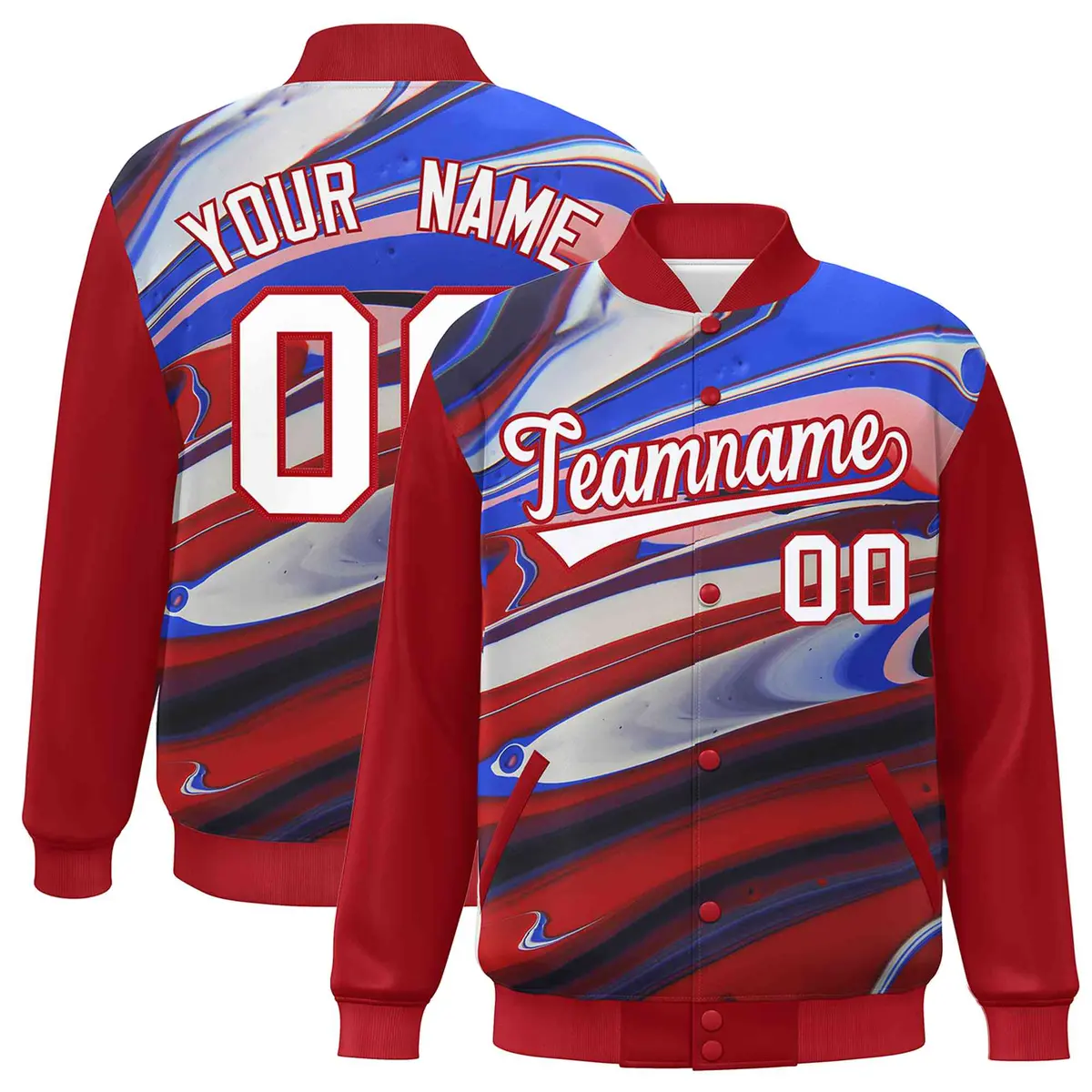 Red White Tie Dye Graffiti Varsity Letterman Jacket