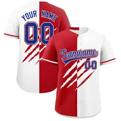 Red White Tiger Claw Scratch Split Pattern Baseball Jersey