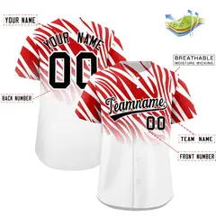 Red White Tiger Stripe Gradient Animal Print Baseball Jersey 2