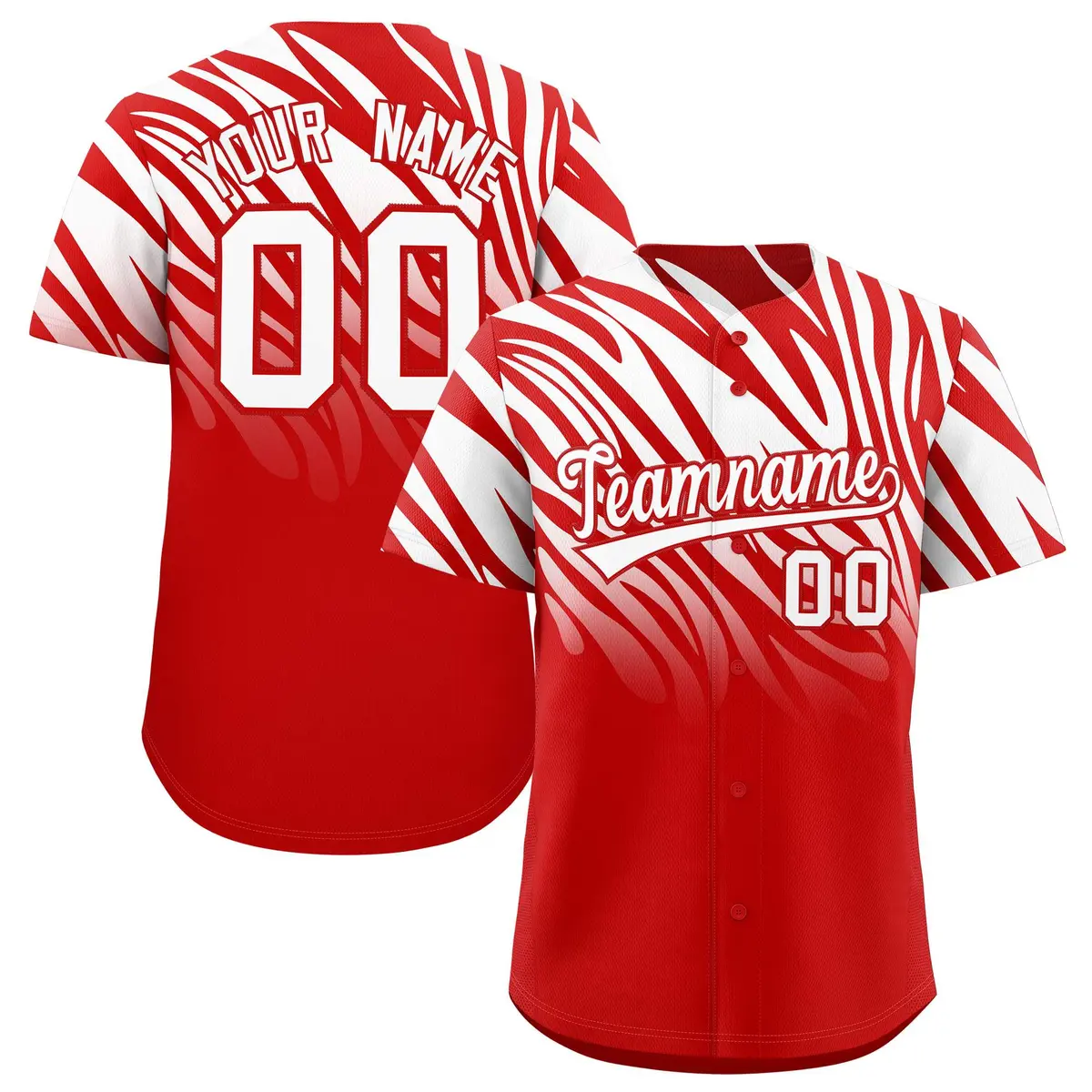 Red White Tiger Stripe Gradient Animal Print Baseball Jersey
