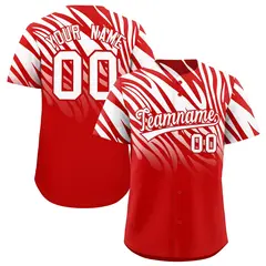 Red White Tiger Stripe Gradient Animal Print Baseball Jersey 1