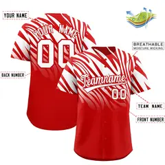 Red White Tiger Stripe Gradient Animal Print Baseball Jersey 2