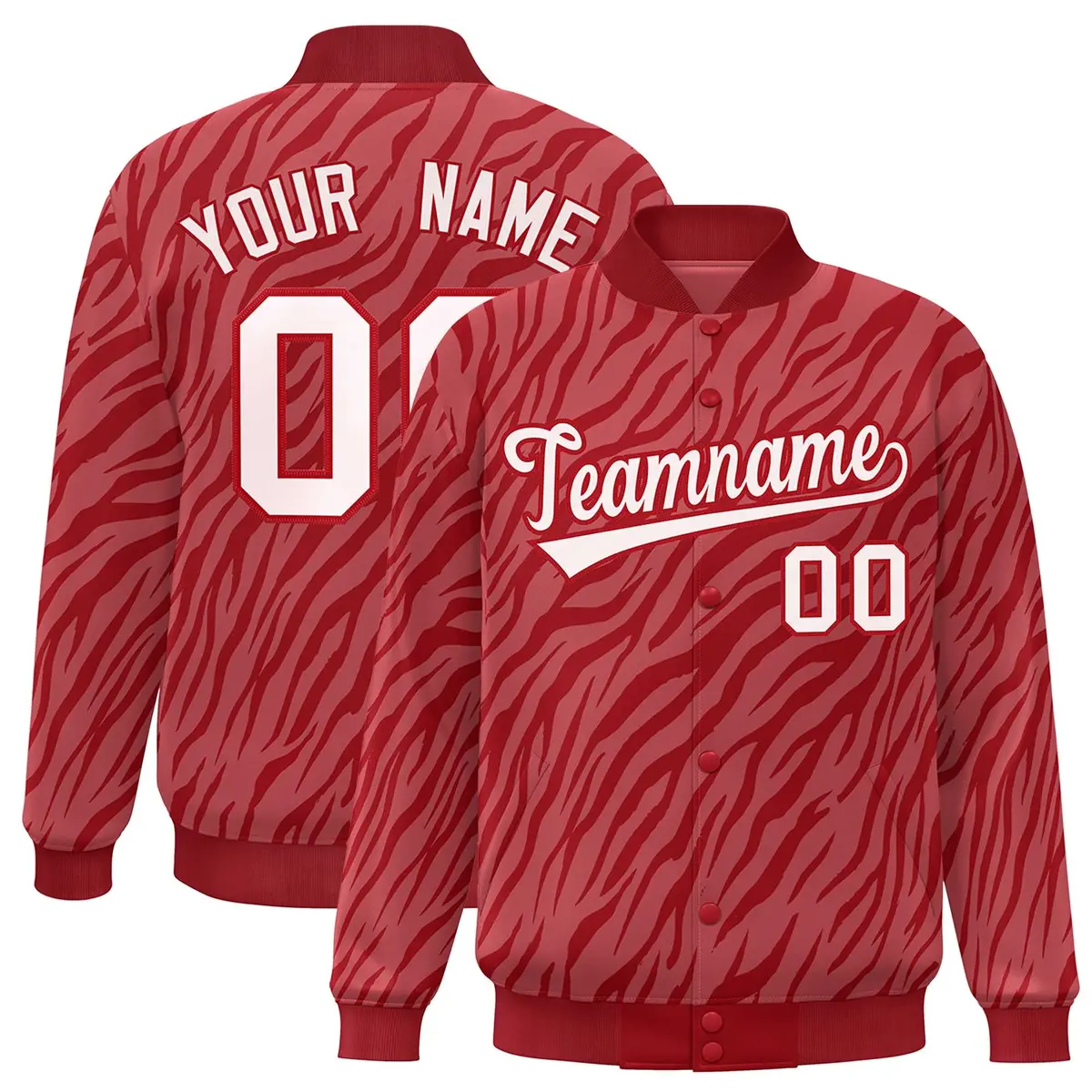 Red White Tiger Stripes Graffiti Pattern Varsity Bomber Jacket